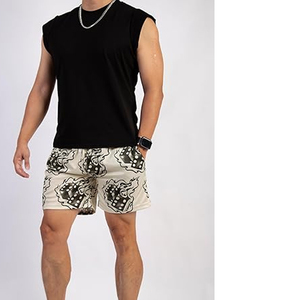 Shorts de basketball beiges personnalisés pour hommes avec logo frontal pour impression flamme, en tissu mesh sublimé respirant et taille élastique - Product Image 3