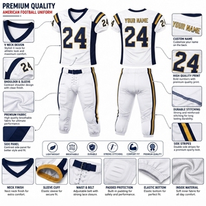 Ensemble de maillots de football personnalisables pour hommes, col en V, manches courtes, blanc, marine, or, 24, évacuation de l'humidité, 100% polyester, maille, toutes saisons - Product Image 6