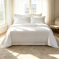 Parure de draps 4 pièces en satin 100 % coton haute densité 60 fils, blanc uni imprimé réactif