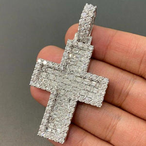 Pendentif Croix Hip Hop en Moissanite Brillante Taillée Glacée, Croix Entrecroisée, en Argent Sterling 925 Plaqué Rhodium, Pendentif Religieux Unisexe - Product Image 1