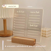 Base de veilleuse en bois massif, veilleuse de tableau d'affichage, bloc-notes en lucite acrylique USB, presse-papiers effaçable transparent