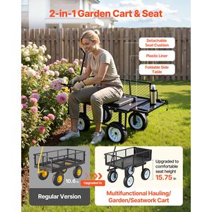 500 LBS Heavy Duty <b>Garden</b> Cart with Seat Rolling Steel Work <b>Stool</b> and Tool Tray Foldable Design for Gardening - Product Image 3