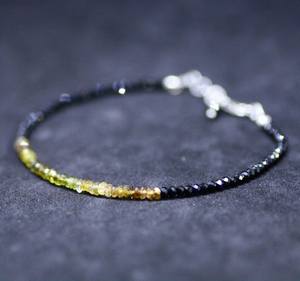 Bracelet en spinelle noire naturelle scintillante et tourmaline verte, fait main en argent sterling 925, bijou pierre de naissance d'octobre - Product Image 5