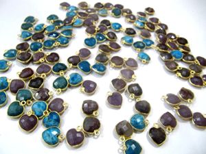 Connecteurs en forme de cœur en pierre précieuse naturelle, boucle simple, plaqués or, breloques de 10 mm pour la création de bijoux - Product Image 3