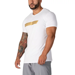 T-shirt de sport tendance pour homme, coupe ajustée, manches raglan, Rashguard, haut d'entraînement pour musculation, chemise de compression sportive avec coutures apparentes - Product Image 4