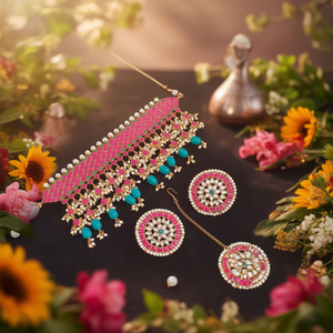 Deepika Bridal Style Gold-Plated Zircon and Pearl Choker Set - Product Image 2