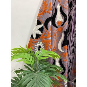 Veste longue en velours brodé lavande pour femmes avec motif floral, col montant bohème, manches longues, vêtements d'extérieur d'hiver - Product Image 5