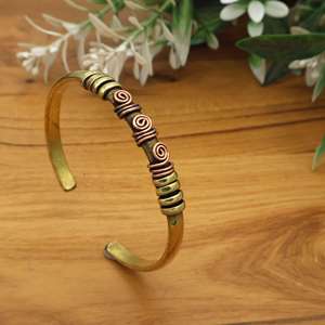 Handmade Brass <b>Copper</b> Wire Wrapped Cuff <b>Bracelet</b> Spiral Open Bangle | Dual Tone Ethnic Tribal Wrist Jewelry for Women - Product Image 1