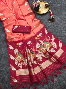 Sari Tradicional Indio de Seda Khadi con Bordado y Lentejuelas, Elegante Vestido Étnico para Novias y Bodas - Product Image 4