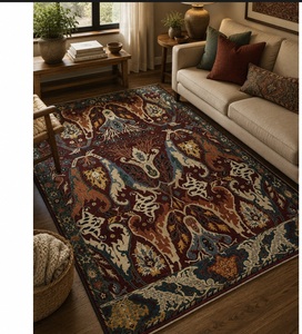 Tapis de sol rectangulaire fait main en laine, style persan, motif abstrait, antidérapant, en latex, à poils moyens, nettoyage localisé, pour salon - Product Image 1