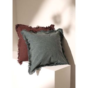 Handworked Edges & Fringe Linen Throw <b>Pillow</b> Stonewashed 22x22" <b>Decorative</b> & Stylish <b>Pillow</b> - Product Image 1