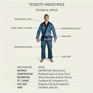 TESSUTO Kimono Personalizado de Jiu Jitsu Brasileño para Hombre, Tejido Perla, Uniforme de Grappling para Deportes de Combate - Product Image 5