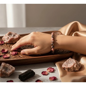 กำไลข้อมือโรโดไนต์ธรรมชาติทำมือขายส่ง กำไลคริสตัลบำบัดความเห็นอกเห็นใจจากอินเดีย - Product Image 2