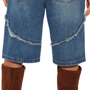 Pantalon large en jean bleu pour femme, taille haute, délavé, effet usé, coupe ample, décontracté, style streetwear, longueur genou, vintage, respirant - Product Image 5