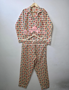 Premium 100% Cotton Digital Printed Elephant Motif Summer Knitted Night Suit Breathable High Quality Women's 2-Piece Pajamas Set - Product Image 2