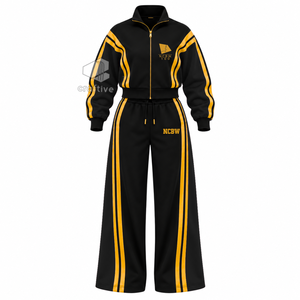 Ensemble de jogging pour femmes NCBW Sorority Color Block, veste zippée rayée noir et or, pantalon large, survêtement décontracté, vêtements de sport - Product Image 1