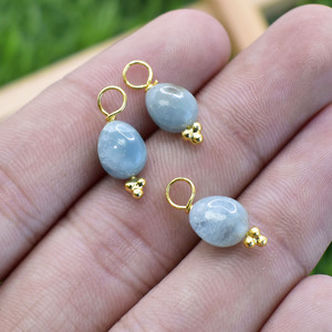 Pendentif en Aquamarine Naturelle Lisse de 8 à 10 mm, Breloque en Pierre Précieuse, Fourniture de Bijoux pour Colliers et Boucles d'Oreilles Délicats - Product Image 2