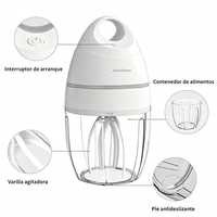 Mixeur Électrique Portable Sans Fil 900 ml, Batteur à Œufs et Fouet à Crème à Commande Unique pour Cuisine Domestique