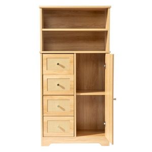 Mueble de Baño de Madera Natural con 4 Cajones, 1 Puerta y 4 Estantes, 60*30*120cm, con Acabado de Melamina y Ratán - Product Image 1