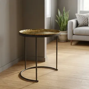 Modern <b>Round</b> <b>Side</b> <b>Table</b> with <b>Black</b> Metal Top and <b>Black</b> Metal Legs Contemporary Living Room Furniture Decorative Accent <b>Table</b> - Product Image 6