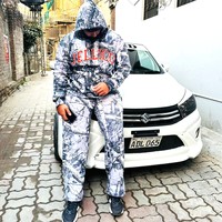 Produsen Setelan Olahraga Pria Model Terbaru Trendy Baggy Snow Camo Print Berkualitas Tinggi dari Katun dengan Hoodie dan Celana