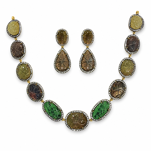 Juego de Collar de Lujo en Plata 925 Chapado en Oro con Kundan Verde y Polki para Mujer, Regalo de Boda, Joyería Tradicional - Product Image 3