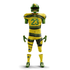 Uniformes de Fútbol Americano Sublimados con Estilo Personalizado OEM, Totalmente Personalizables, Diseños Personalizados, Transpirables, de Secado Rápido, 100% Poliéster - Product Image 3