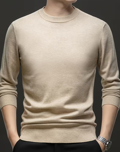 Men's Crew Neck Knitted Pullover Solid Color Casual Oversized 100% Polyester Terry Fabric Breathable Winter Wear Front Logo - Product Image 5