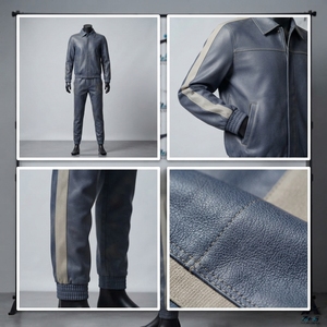 Wholesale Rate Fashion Button Collar PU <b>Leather</b> Waterproof Heavyweight Winter <b>Jacket</b> Pants Two Piece Set Vintage <b>Retro</b> Bomber - Product Image 4