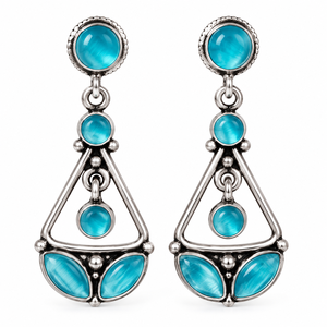 Pendientes Colgantes con Aspecto de Plata Oxidada Azul, Nueva Llegada |   Joyería Geométrica Tribal Boho India para Mujer, Venta al por Mayor - Product Image 5