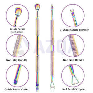 Set de Cuidado de Cutículas de Acero Inoxidable y Titanio Arcoíris con Tijeras de Precisión, Empujador de Cutículas y Herramientas de Limpieza de Uñas - Product Image 4