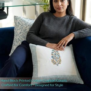 Ensemble de 5 housses de coussin en coton imprimées à la main – Housses de coussin décoratives indiennes faites à la main pour canapé, salon et décoration intérieure - Product Image 4