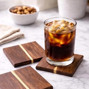 Classic Square Wooden Coasters with Gold Stripe <b>Non</b> <b>Slip</b> Design Eco-Friendly Heat Resistant for Coffee Tea Drinks UO INDIA - Product Image 6