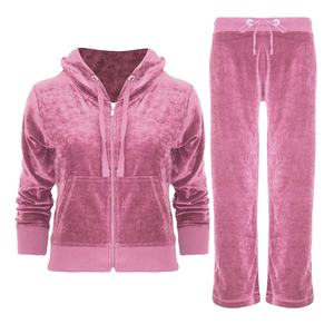 Ensemble de survêtement long 2 pièces pour femme en velours à carreaux vintage d'hiver, à capuche, manches longues, fermeture éclair, écologique et respirant - Product Image 3