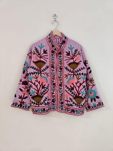 Manteau bohème à col mandarin brodé de fleurs, manches longues, vêtement d'extérieur décontracté, vêtements d'automne, taille plus pour adultes - Product Image 1