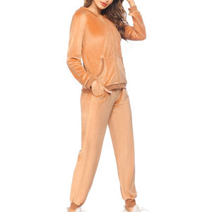 Survêtement en velours orange pour femme, coupe régulière, avec capuche, fermeture éclair sur le devant, poches latérales, décontracté, pour l'automne - Product Image 5