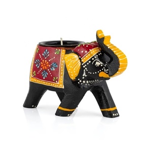 Soporte de luz de té de elefante de madera colorido hecho a mano para regalo de regreso de boda artículo de regalo de decoración de hogar y oficina - Product Image 1