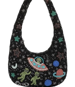 Bolso de Mano Artístico para Mujer, Bordado con Cuentas Negras, Diseño de OVNI, Ideal para Fiestas de Halloween, Regalos y Eventos Nocturnos - Product Image 1