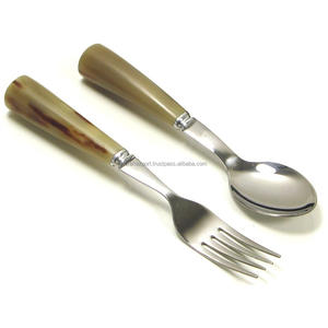 Juego de cubiertos con mango de cuerno Cubiertos de acero inoxidable con revestimiento de cobre para obsequios Hecho a mano en India por RF Crafts - Product Image 2