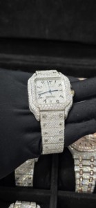 Montre de luxe pour homme, édition limitée, style antique, avec diamants véritables VVS, bracelet carré en acier inoxydable, cadran analogique entièrement serti de pierres. - Product Image 3