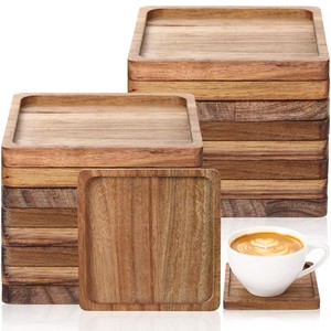 Sous-verres artisanaux en bois d'acacia écologiques avec couvercle et cuillère |   Ensemble de sous-verres en bois naturel, vente en gros en Inde - Product Image 1