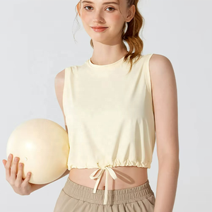 Women Lace Woven Short Sleeveless T Shirts Formal Summer Tank <b>Top</b> Adjustable Hem Fashion Workout Outfit - Product Image 3