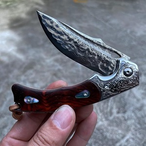 มีดพับเหล็กดามัสกัส 67 ชั้น คุณภาพสูง ด้ามไม้พะยูง พกพาสะดวก EDC สำหรับเอาตัวรอด  OEM ปรับแต่งได้ เป็นของขวัญ - Product Image 3