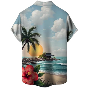 เสื้อชายหาดผู้ชายน้ำหนักเบาพิมพ์ลายดอกไม้ฮาวายลำลองแขนสั้นสำหรับวันหยุดฤดูร้อน - Product Image 4