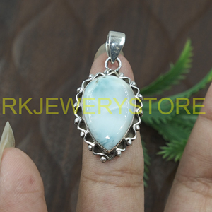 จี้ลาริมาร์ธรรมชาติ เงินแท้ 925 ทำมือ รูปทรงหยดน้ำ เครื่องประดับดีไซน์โบโฮ ของขวัญสำหรับผู้หญิง หินจากมหาสมุทร - Product Image 5