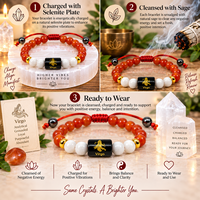 Bracelet en cornaline du zodiaque Vierge avec perle noire gravée et pierres blanches, tendance mode, style Feng Shui