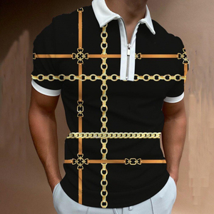 Camisa de Hombre de Algodón Negro de Manga Corta, Tejida, con Estampado de Cadena Dorada, Botones al Frente, Impresión Digital, Estilo Casual, Corte Regular - Product Image 3