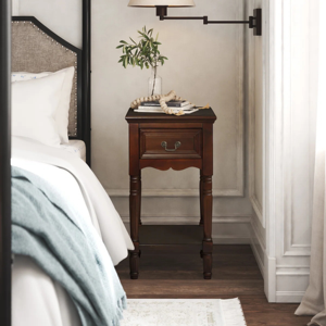 Classic Wooden Nightstand with Drawer and Bottom Shelf, Solid Wood Side Table for Bedroom Living Room Furniture - Product Image 5