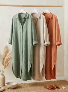 Long Solid Button Linen Shirt for Women Latest Knee Length Casual Summer Vacation Shirt - Product Image 2