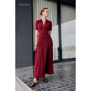 Vestido maxi formal de verano para mujer, cuello polo, manga corta, cintura fruncida, falda plisada, uso diario informal [V9076] - Product Image 1